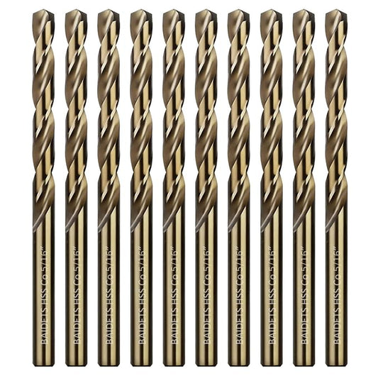 5/16 Inch Cobalt Drill Bits - Set of 10 Pcs, BAIDETS M35 High Speed Steel Jobber Drill Bits, Twist Drill Bits Set for Hard Metal, Stainless Steel, Cast Iron, Plastic and Wood