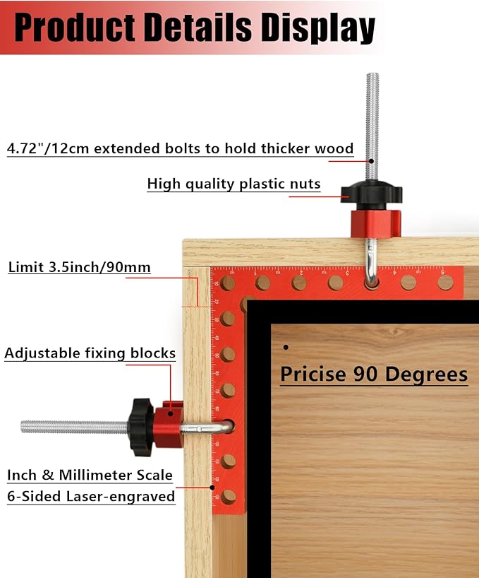 Corner Clamps for Woodworking, JTWKING 90 Degree Clamps for Positioning Right Angle, 4pcs 5.5in Aluminum Alloy Position Squares Clamping wood tools for Frame, Box, Drawer, Cabinets, Men Dad Ideal Gift