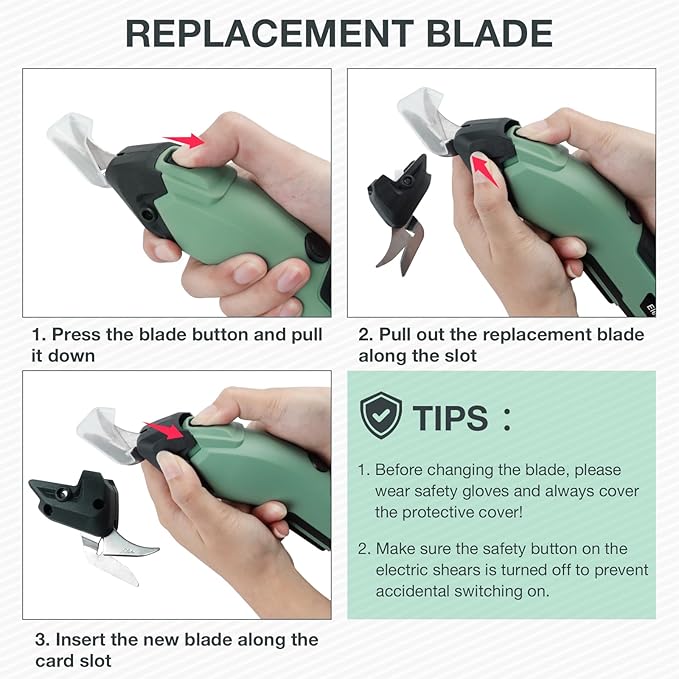 Cordless Electric Scissors for Fabric, 4V Rechargeable Cardboard Scissors with 3 Replaceable Sharp Blades, Electric Shears for Cutting Fabric, Cardboard, Carpet, Leather, Felt