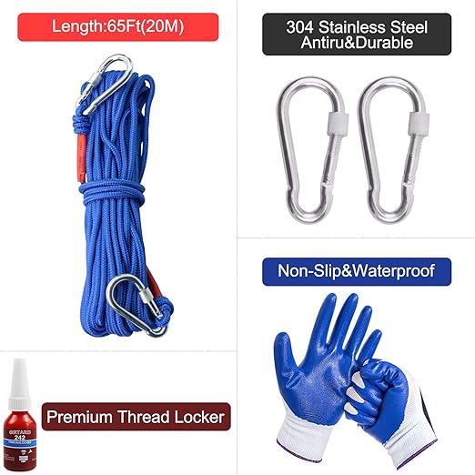 Grtard 700LBS Magnet Fishing Kit for Men's Gifts, Strong N52 Neodymium Fishing Magnets(2.95''), 65ft Rope, Protecting Gloves, Rare Earth Magnets for Retrieving Items, Gifts for Men, Dad, Husband