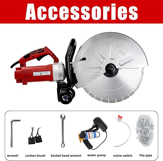 JKCHENPRO 3500W Electric Concrete Saw - 16" Cut-Off Saw with Diamond Blade, 6.1" Max Cutting Depth, 110V Power for Asphalt & Masonry