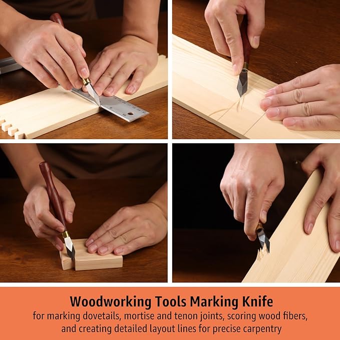 Professional Woodworking Marking Knife – 7.09 Inch Layout Woodworking Tools, Sharp Stainless Steel Blade, Hardwood Handle, Precise Wood Working Tools and Accessories for Carpenter, Carpentry