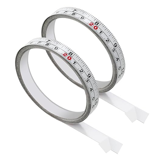 2 Packs 1/2-Inch Self-Adhesive Measuring Tape, 143 Inch or 366cm Peel and Stick Tape Measure, Imperial and Metric Scales, Left-Right Reading Ruler Tape for Workbench, Table Saw, Drafting Table, White