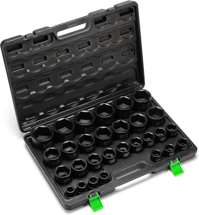 3/4" Drive Shallow 6-Point Impact Socket Set, 29-Piece Jumbo Assortment, CR-MO, SAE, 3/4 inch - 2-1/2 inch, Heavy Duty Storage Case