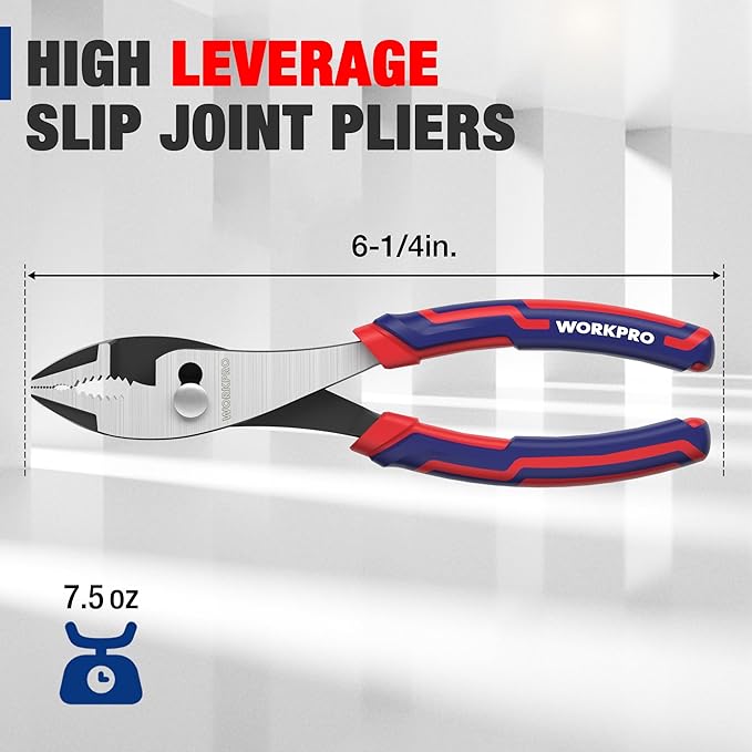 WORKPRO 6??Slip Joint Pliers Tool, Large Soft Grip,Rust Prevention Finish, 3-Zone Serrated Jaw Forged from High Carbon Steel for Maximum Grip