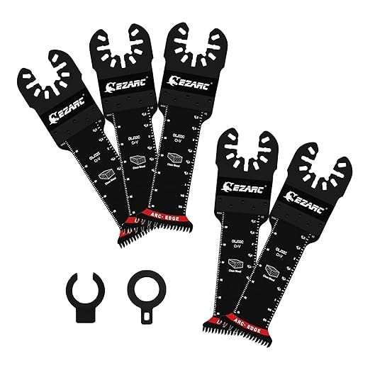 EZARC Japanese Tooth Oscillating Saw Blades - 5 PCS Extra-Long Reach Arc Edge CRV Multitool Blades Clean Cut for Wood and Plastic, Universal Quick Release Oscillating Tool Blades Kits