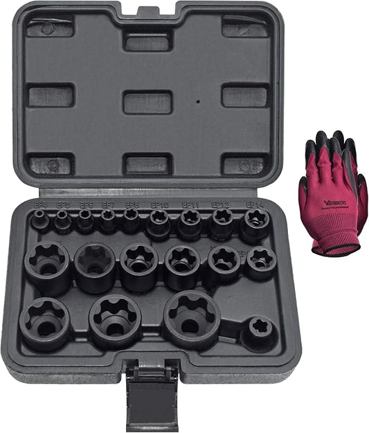 Torx Plus Socket Set, External Torx Plus 6 Point EP Socket EP4 - EP32 19Pcs With 1/2'' 3/8'' 1/4'' Dr, Replacement for E-TORX Socket Set, Works with Most Cars and Tesla