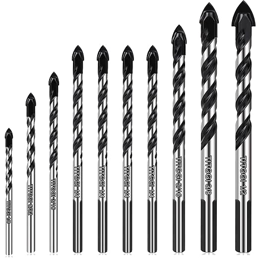 10-PCS Masonry Drill Bit Set & Concrete Drill Bit Set, Professional Drill Bit Set for Glass/Brick/Plastic/Cement/Wood/Tile/Etc, Industrial Strength Carbide Drill Bit Tip, 1/8"-1/2" by TITGGI