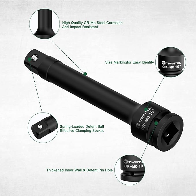 1 Inch Drive Impact Extension Bar, 3-Pieces Impact Socket Extension Bar Set, 4" 6" 10" Length, Impact Socket Bar with CR-MO Steel, Storage Case for Heavy Duty Truck, Tractor Maintenance