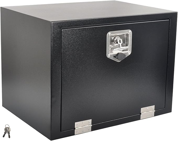 24 Inch Steel Tool Box with T-Handle Latch, Underbody Storage Truck Bed Organizer Toolbox for Trailer Pickup RV, Job Tool Chest, 24 X 18 X 18 Inch, Black