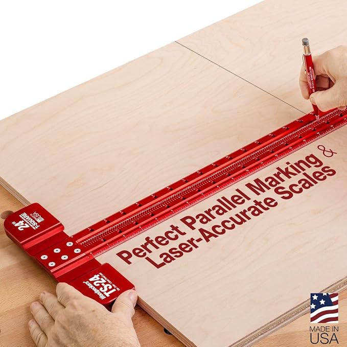 Woodpeckers T Square, 32 Inch, Precision Woodworking T-Square Ruler, Built-in Edge Support, Scribing & Shelf Pin Guides, Rack-It Mount, Made in USA