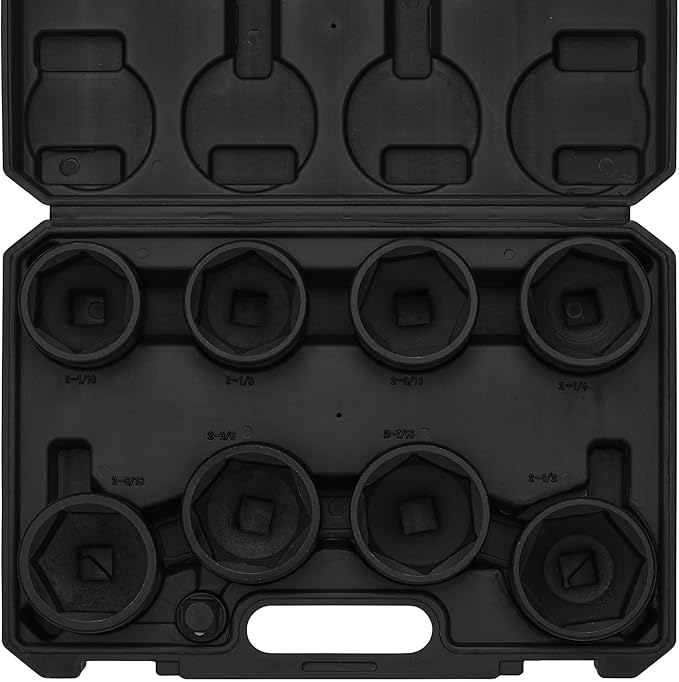3/4" Drive 6-Point Impact Socket Set, 9-Piece Jumbo Assortment, Cr-Mo, SAE, 2-1/16 Inch to 2-1/2 Inch, 1/2" F to 3/4" M Impact Socket Adapter