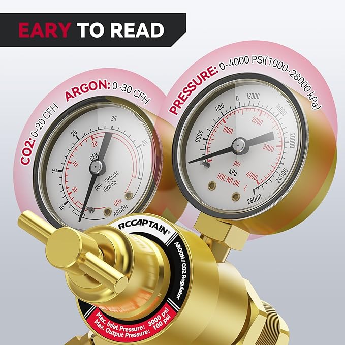 ARCCAPTAIN Argon CO2 Regulators with 8.2FT Inert Gas Welding Hose, Welding Regulator for MIG and TIG, 0-4000 PSI, 0-30+ CFH, CGA580 Inlet Connection