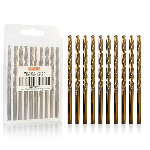 Luckyway 3/16" Cobalt Drill Bit (10 Pcs), Jobber Length Twist Drill Bit Set for Hard Metal, Stainless Steel, Cast Iron, Wood and Plastic, with Storage Case