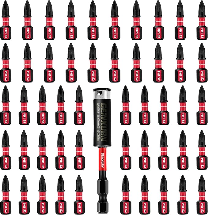 Impact Tough #1 Phillips 1 in. Insert Driver Bits,50Pack PH1 Screwdriver Bits Set with 1Pcs Impact Bit Holder,Bulk