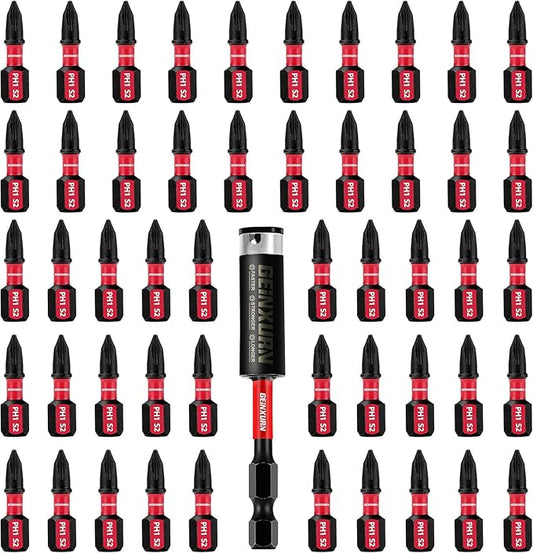 Impact Tough #1 Phillips 1 in. Insert Driver Bits,50Pack PH1 Screwdriver Bits Set with 1Pcs Impact Bit Holder,Bulk