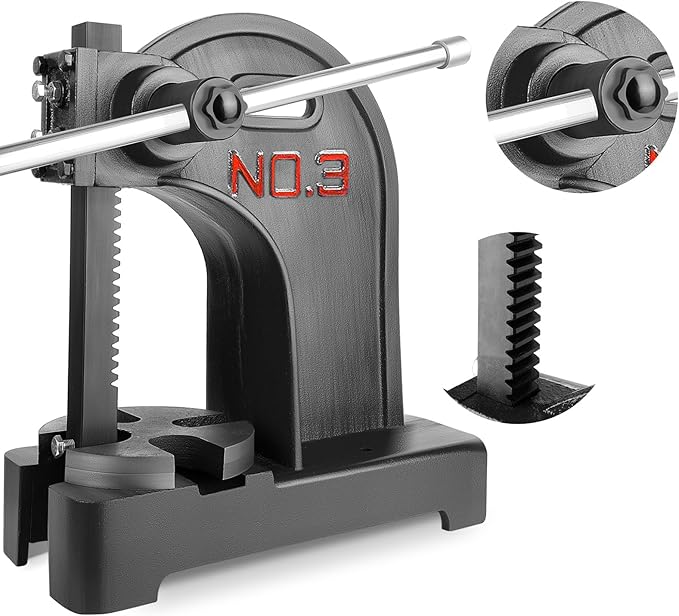 Heavy Duty 3 Ton Arbor Press, Manual Arbor Press, 12" Maximum Height, Cast Iron Desktop Press for Bending, Stamping, Forming, Stretching (3 Ton Black)