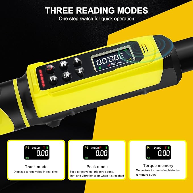 ATsafepro Digital Torque Wrench-1/2-Inch Drive & 5.1-340Nm (3.8-250.8 ft-lb), Heavy Duty Torque Wrench with Buzzer, 5 Units, 짹2% Accuracy for Trucks & Machinery