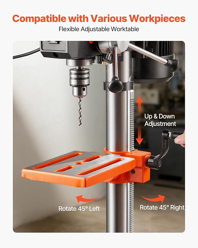 VEVOR 10-Inch Benchtop Drill Press, 5 Amp, 0.8 HP 600W Bench Drill Press, 530-3140 RPM Variable Speed, 0-45째 Tilting Worktable, with Laser and LED Work Light, Tabletop Drilling Machine, for Wood Metal