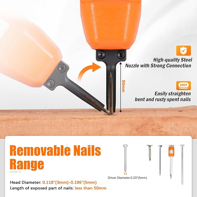 KT38 Pneumatic Nails Puller for Recycling Removing Nails shank diameter of 3-5 mm (0.118"-0.196") Air Punch Nailer Air Power Nail Remover Gun Nail Puncher Light Weight Denailer Gun
