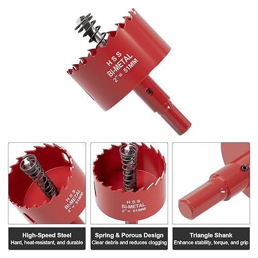 2" (51mm) Bi-Metal M42 High Speed Steel Hole Saw with Pilot Drill Bit, Smooth Cutting Edge for PVC, Drywall, Wood, Plastic, Gypsum Board, Rubber, Thin Metal