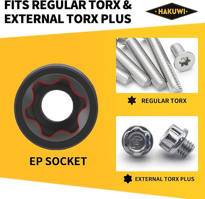 19-Piece External Torx Plus Socket Set, Ultimate Star Socket Set, 6 Point EP Socket 1/2'' 3/8'' 1/4'' Dr EP4-EP32,5 Point EP Socket 1/2'' EP8.8 Dr E-Torx Plus set, Compatible with Tesla