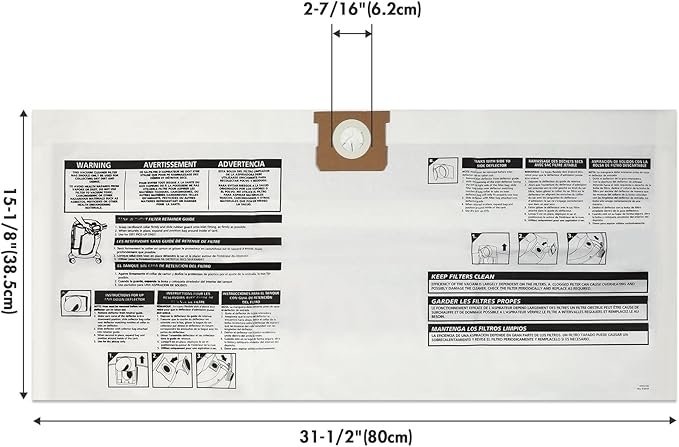 Shop-Vac 9066133 Disposable Filter Bags, Fits 5-8 Gallon Vacs, For Dry Pick-Up Only, White Paper, (3-Count) (Pack of 5)