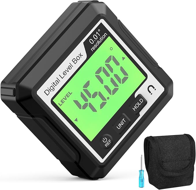 Abizarch Digital Angle Finder Magnetic Angle Gauge LCD Digital Level tool Protractor Inclinometer Level Box Backlit Portable Angle Measurement Tool Battery Operated (black+white) (Black+white)