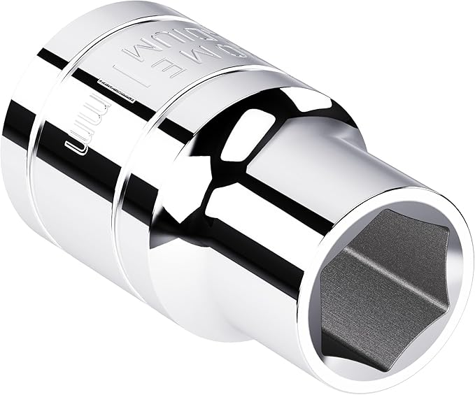 11mm Shallow Socket, 1/2 Inch Drive, 6-Point, Metric, Heat Treated CR-V Steel Short Sockets, Full Polishing, 1.5 Inch Length