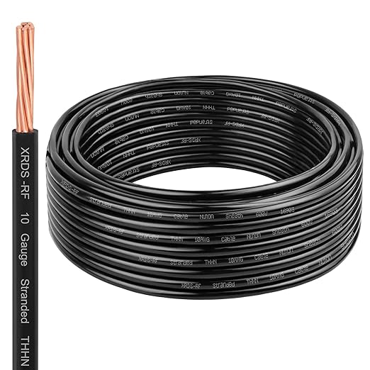XRDS -RF 10 AWG 25FT THHN Stranded Wire ??Nylon Insulated Pure Copper Electrical Cable for Conduit Wiring ??Black ??600V Rated