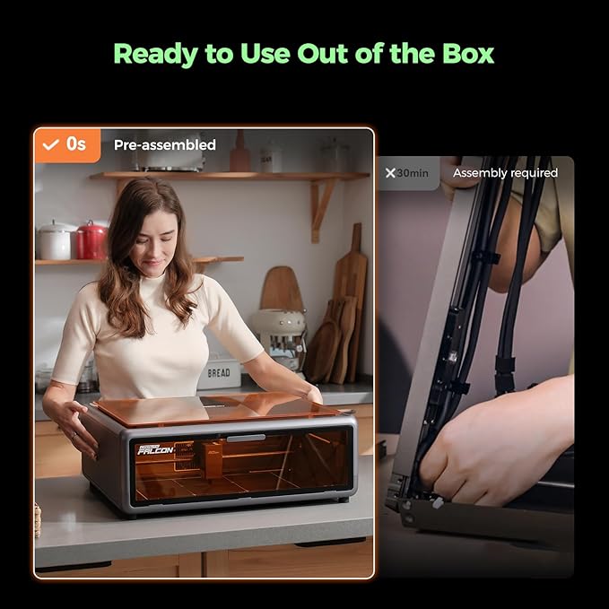 Creality Falcon A1 10W Laser Engraver, 80W Powerful Output, Fully Enclosed, 600mm/s Speed, HD Camera Auto Positioning, Pre-Assembled&Smart Material Recognition, Ideal for Wood & Metal, Class 1 Safety