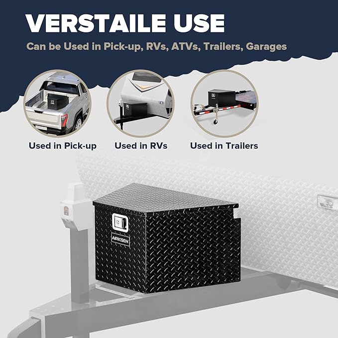 ARKSEN 33 Inch Heavy Duty Diamond Plate Aluminum Trailer Tongue Box Pickup Truck Tool Box Storage Organizer with Weather Resistant Seal, Lock & Keys - Black