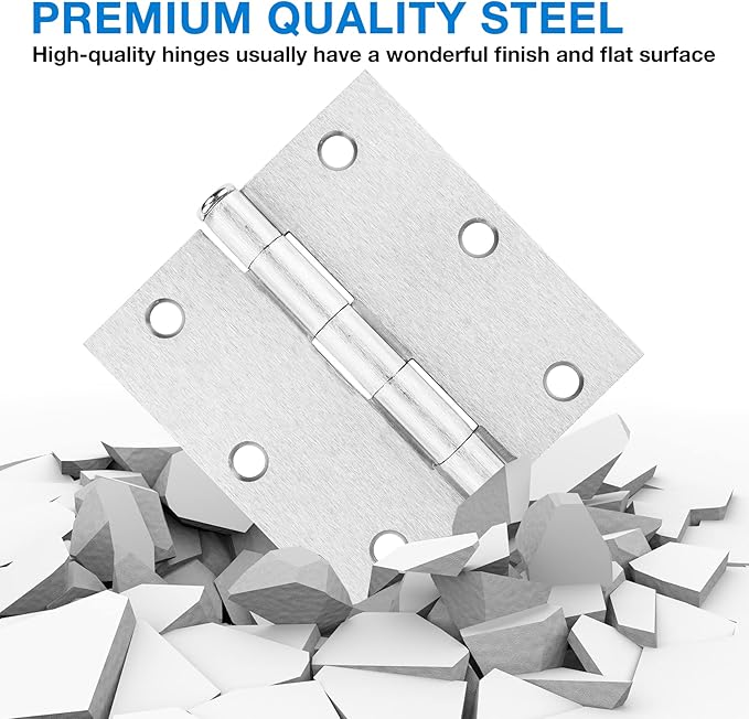 18 Pack Door Hinges 3.5 Inch Satin/Brushed Nickel Door Hinge Interior 3 1/2" Hinges for Doors 3 쩍"x 3 쩍" Square Bedroom Door Hardware Flat Iron Bifold Residential Standard Bedroom Indoor Door Hinges