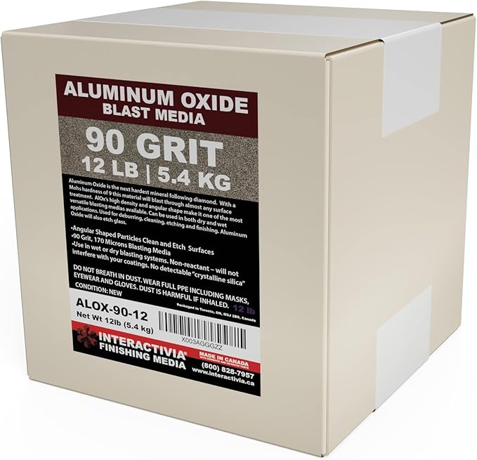 #90 Aluminum Oxide - 12 LBS - Medium Premium Long-Lasting Sand Blasting Media, High Abrasive Force Sand Blaster Sand for Metal, Glass, Stone or Wood, Sandblasters, Blasting Cabinet, Blasting Guns