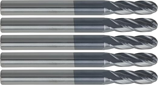 CME 5 pcs Micrograin Carbide End Mills, Ball Nose, TiAlN Coated, 15/64" Mill Diameter, 3/4" Length of Cut, 2 1/2" Overall Length, 4 Flute, Center Cutting