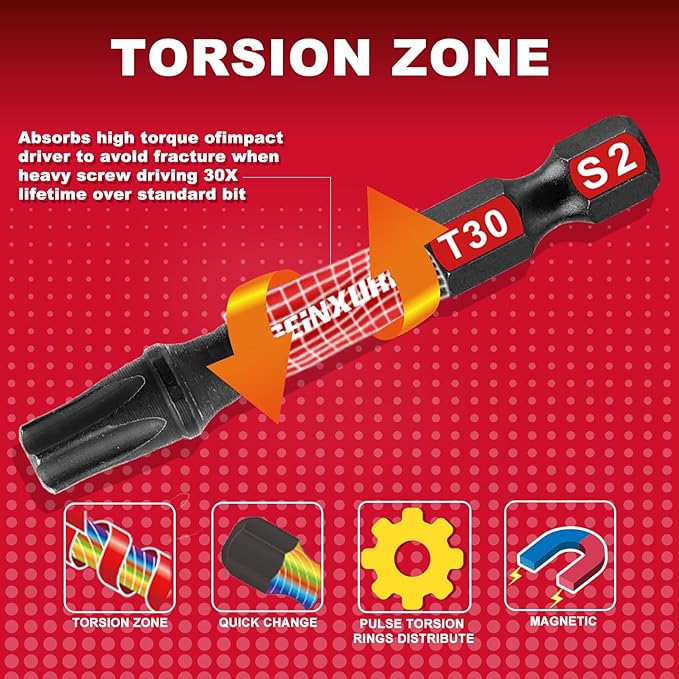 51 Pieces T30 Impact Tough Magnetic Screwdriver Bit Set, 1 In. #30 Torx Head Power Bit Set, S2 Alloy Steel T30 Star Bit with 1Pcs Impact Bit Holder
