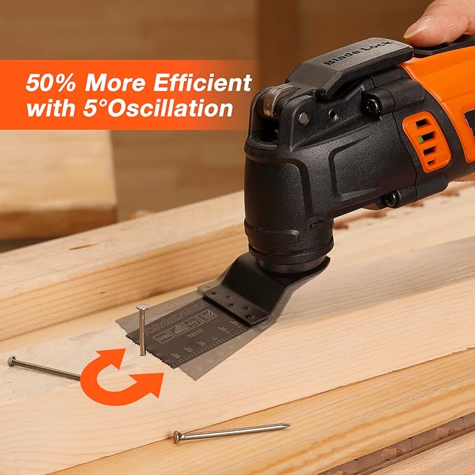 JORGENSEN Oscillating Tool 5째Oscillation Angle, 4 Amp Oscillating Multi Tools Saw, 7 Variable Speed with 16-piece Electric Multitool Blades & Carrying Bag - 70800