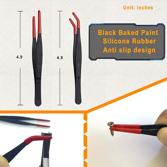 Precision Tweezers Set Anti-Static use for Electronics Soldering, Jewelry-Making, Laboratory & Crafts - Includes Storage Box