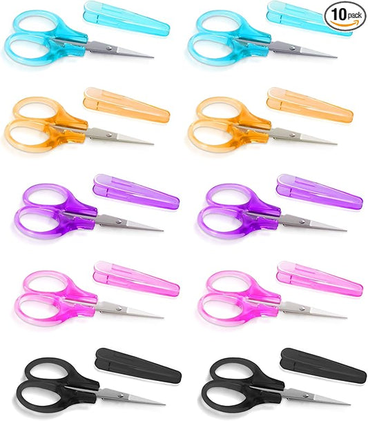 10 Pcs Small Scissors All Purpose, Stainless Steel Sharp Mini Detail Craft Scissors with Protective Cover for Embroidery, Paper Cutting, Sewing, Knitting, Crafting, 3.5"