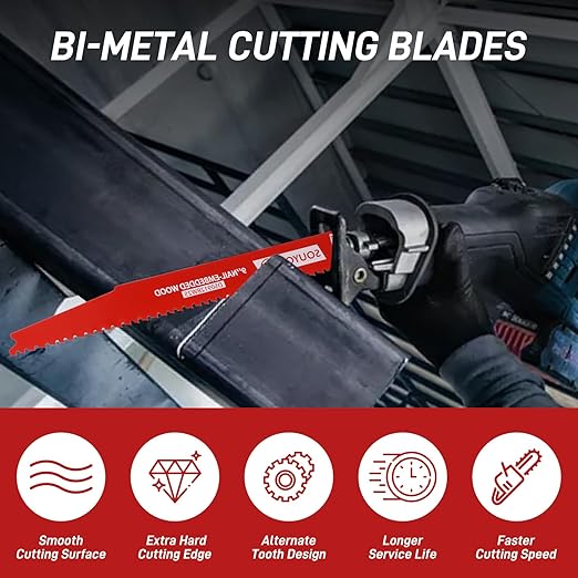 25 Pack 9 Inch 4/6 Tpi Reciprocating Saw Blades Bi-Metal Steel Demon with Perma-Shield Coating Stud and Reciprocating Saw Blades for Cutting Embedded Wood Metals PVC Pallets etc.