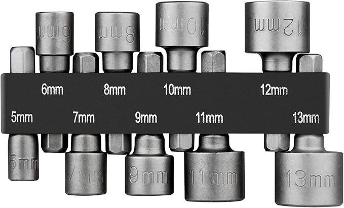 Nut Driver Set, HPHOPE 9 Pcs Socket Spanner Set 5-13mm Socket Bit Adapter 1/4 Inch Hex Shank, Suitable for Any Brand of Hand Drills, Electric Drills, Electric Screwdrivers and Socket Wrench