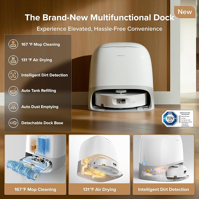 roborock Qrevo Curv 2 Flow Robot Vacuum and Mop, SpiraFlow Real-Time Self-Cleaning Roller Mop, 20,000?츿a, Dual Zero-Tangle System, AI Obstacle Avoidance, Heat-Washes & Dries Mop, Carpet Protection