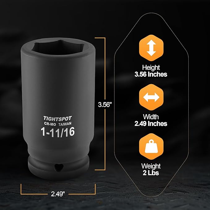 3/4" Drive 1-11/16 Inch SAE Deep Impact Socket Heavy Duty CR-MO Jumbo Socket 6 Point Automotive Truck and Heavy Equipment Repair
