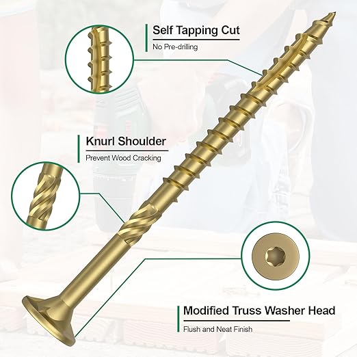 #10 x 3??Deck Screws, 108Pcs Star Drive Wood Screws, Rust Resistant Timber Screws for Timber/Log/Landscaping Wood, T25 Star Bit Included, Gold