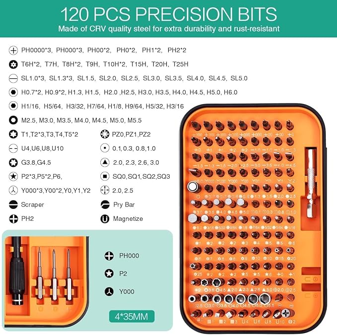 ORIA Precision Screwdriver Set, Magnetic Repair Tool Kit, 130 in 1 Professional Screwdriver Kit with 120 Bits, Built-in Magnetizer, Case, for Electronics, Watch, Eyeglasses, DIY Projects