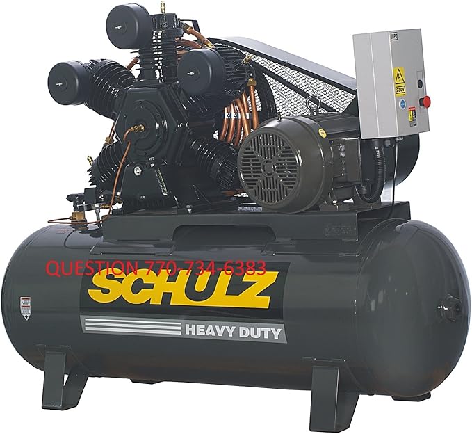 Schulz 20120HWV80X-3 V Series Piston Air Compressor; Cast Iron Construction; Enclosed Metal Belt Guard; Pressure Gauge; Balanced Drive Pulley; 80 CFM; 175 Max PSI; 20 Horsepower; 208-230/460