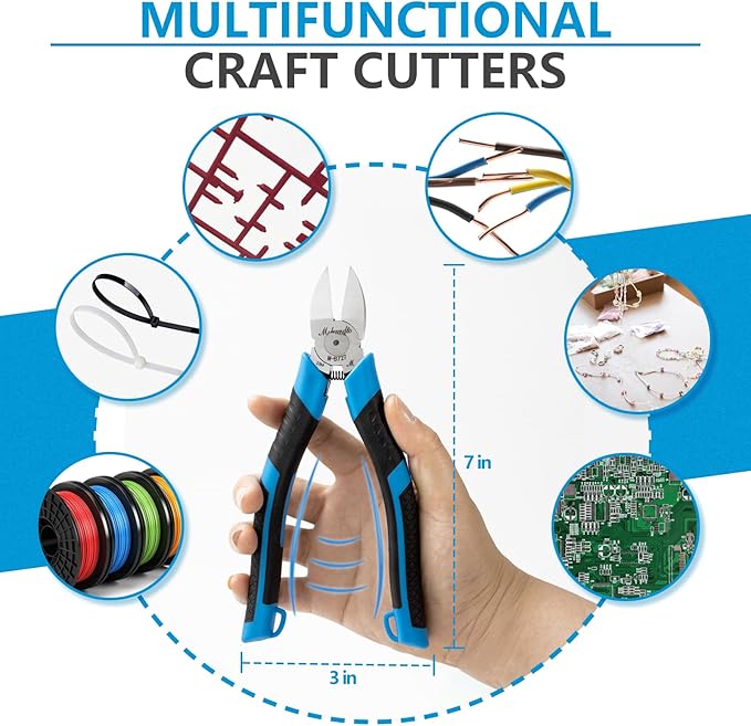 Wire Cutters Flush Cutters for Jewelry Making, Ultra-Sharp Side Cutters, CR-V Diagonal Cutters for Crafting, Flush Cut Pliers for Soft Copper Wire, Floral, Circuit Board (7" 1Pack)