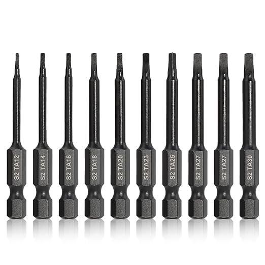 COMOWARE 10pcs Triangle Bit Set (Ta12-Ta30), S2 Steel 1/4" Hex Bit Set, Tamper-Proof Security Torx Bit Sets, CNC Tip Hex Drill Bits Sets, 2" Length, Magnetic Drill Bits For Electronic Devices