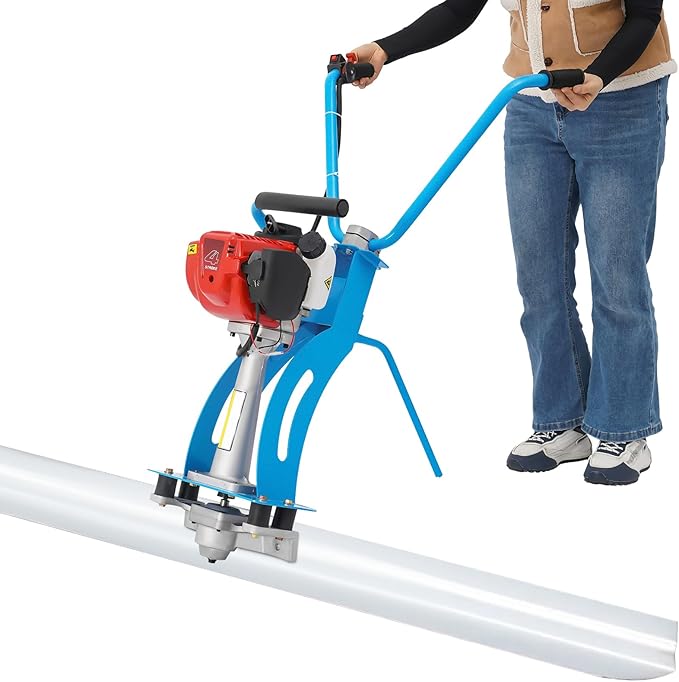 Concrete Wet Screed Engine, 4-Stroke 1.2HP 35.8CC Gas Power Concrete Surface Leveling Screed Machine Thick Steel Frame Concrete Screed Vibrating Finishing Tool Without Leveling Board