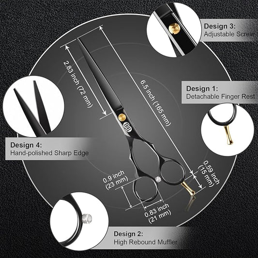 CIICII Hair Cutting Scissors, 6.5 Inch Professional Hair Scissors Set (Hair Cutting Shears Beard Trimming Haircutting Haircut Kit) Right Left Handed Barber Shears for Home Salon DIY Hairdressing